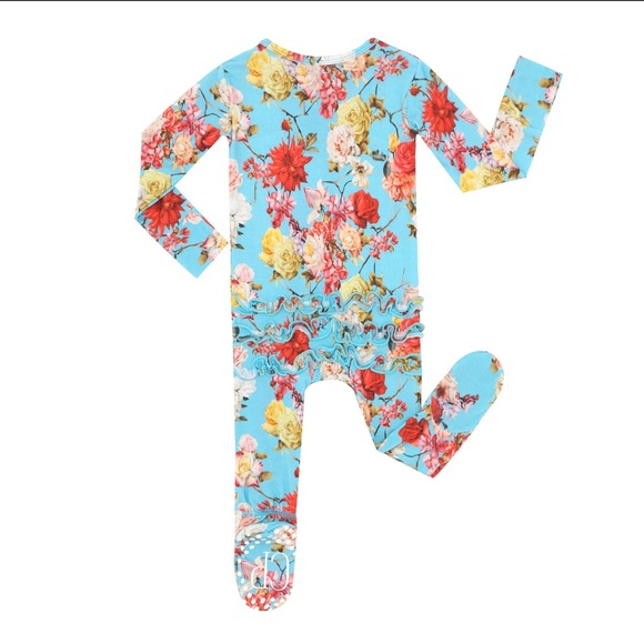 English Rose Floral bamboo footie pajamas. Multiple sizes - Picture 2 of 5